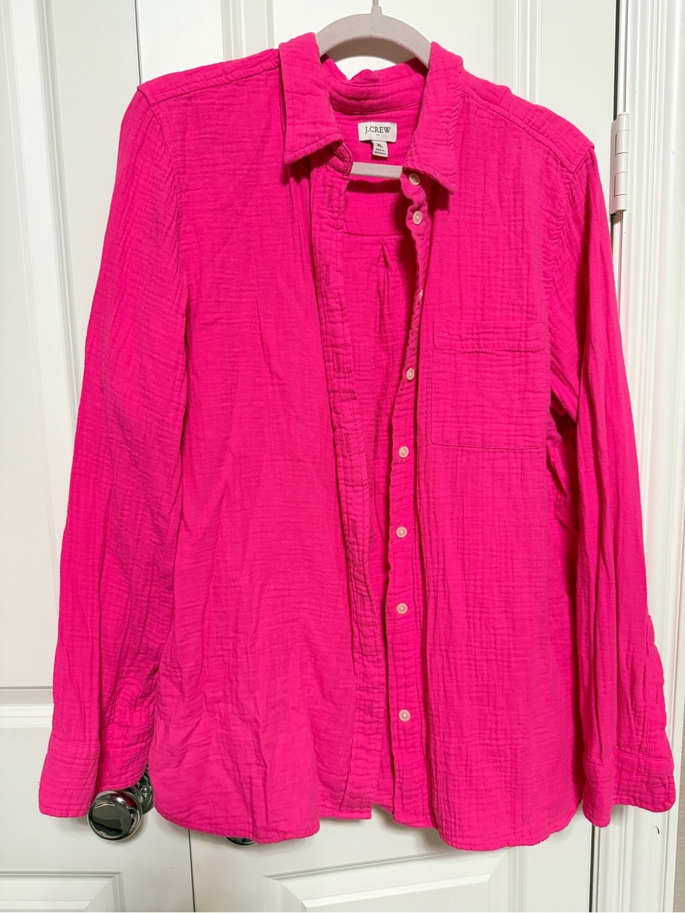 J.Crew Hot Pink Gauze Cotton Button Down Shirt XL